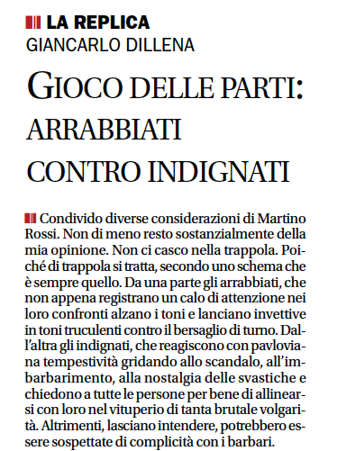 "Gioco delle parti: arrabbiati contro indignati", Corriere del Ticino, 21 settembre 2010